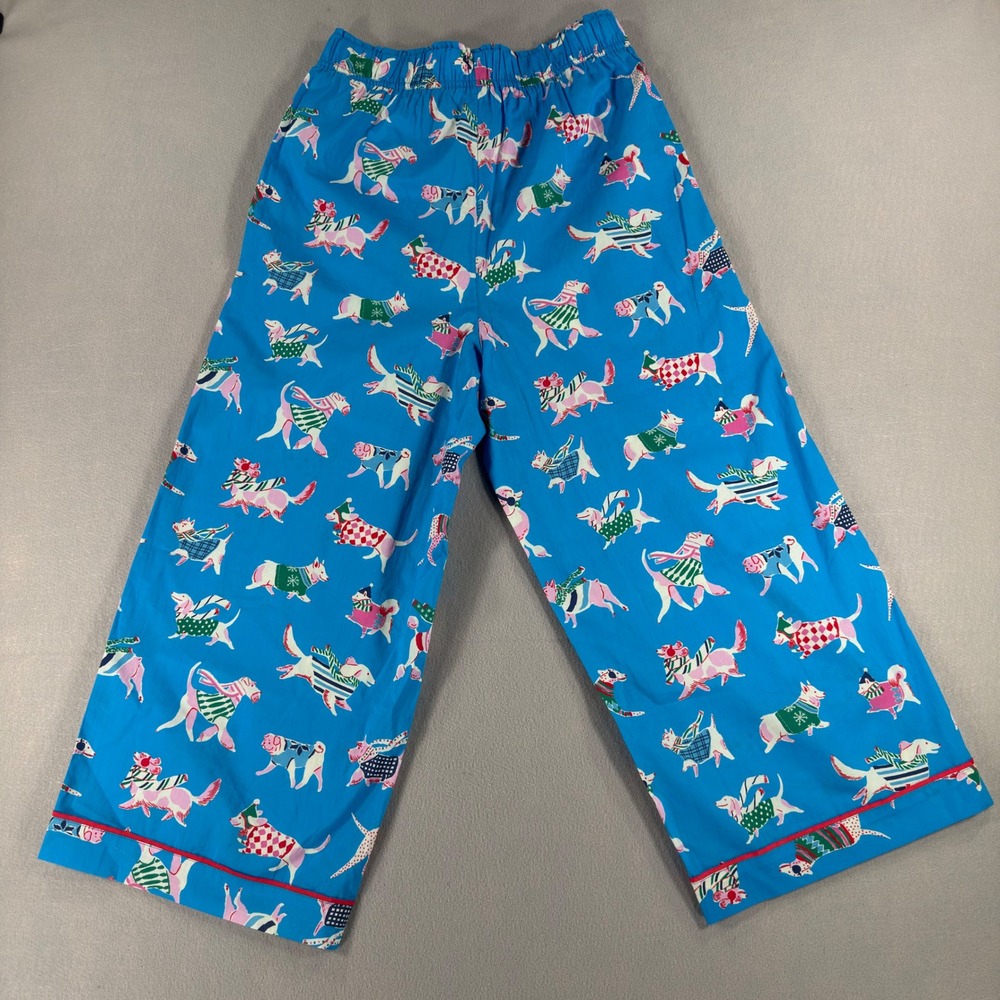 Mersea Blue Cotton Dog Print Pajama Pants XS Holiday Winter Dogs Lounge Wide Leg - Picture 6 of 12